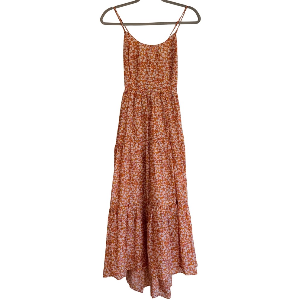 Xirena Owynn Dress Size XS Orange White Cotton Silk Midi Dress Open Back Tie